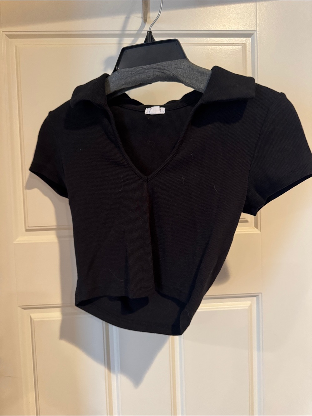 Garage Black Collared V-Neck Cropped Top